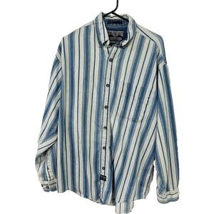 Vintage Western Striped Denim Chambray Shirt L Blue White Cotton Y2K Colissum